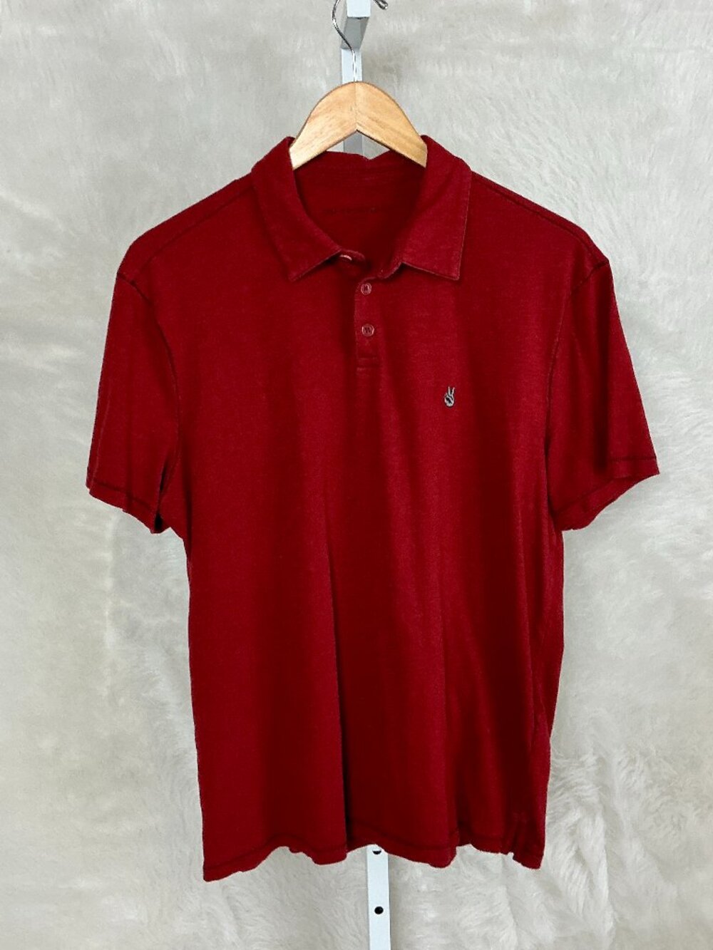 John Varvatos Red Slub Cotton Short Sleeve Victor Hand Peace Sign Polo Shirt L